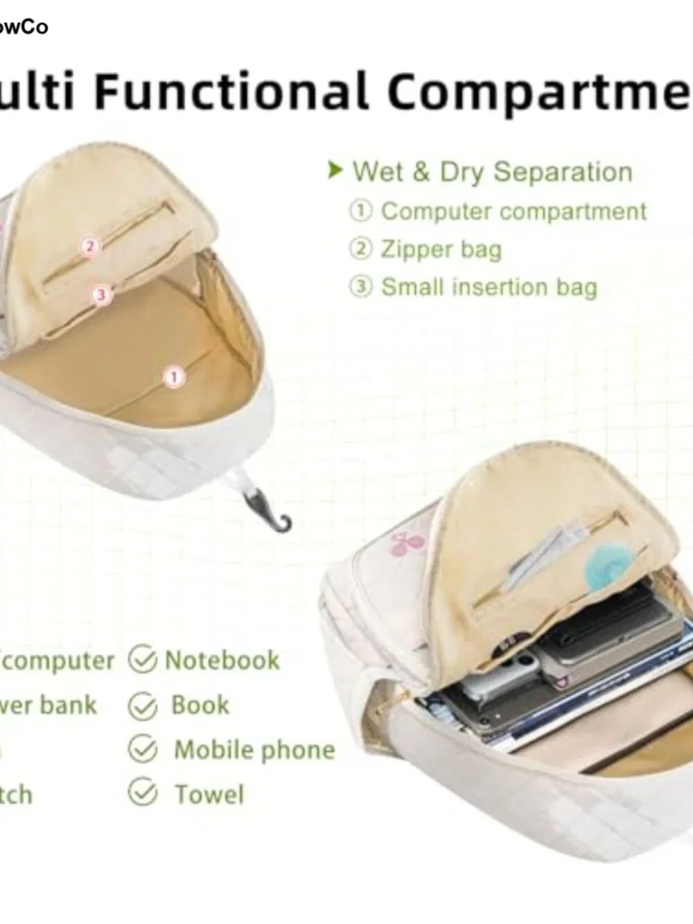 Waterproof Quilted Tennis Backpack for Women, Pickleball Paddle Racket Bag with